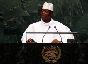 Al Hadji Yahya Jammeh, President of the Republic of the Gambia, addresses the 69th United Nations General Assembly in New York September 25, 2014 ©REUTERS/Lucas Jackson